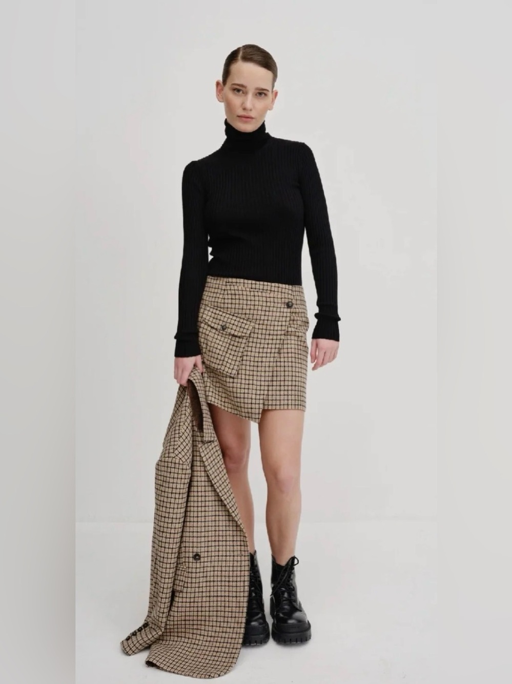 Herskind Beige Checked Pocket Mini Skirt